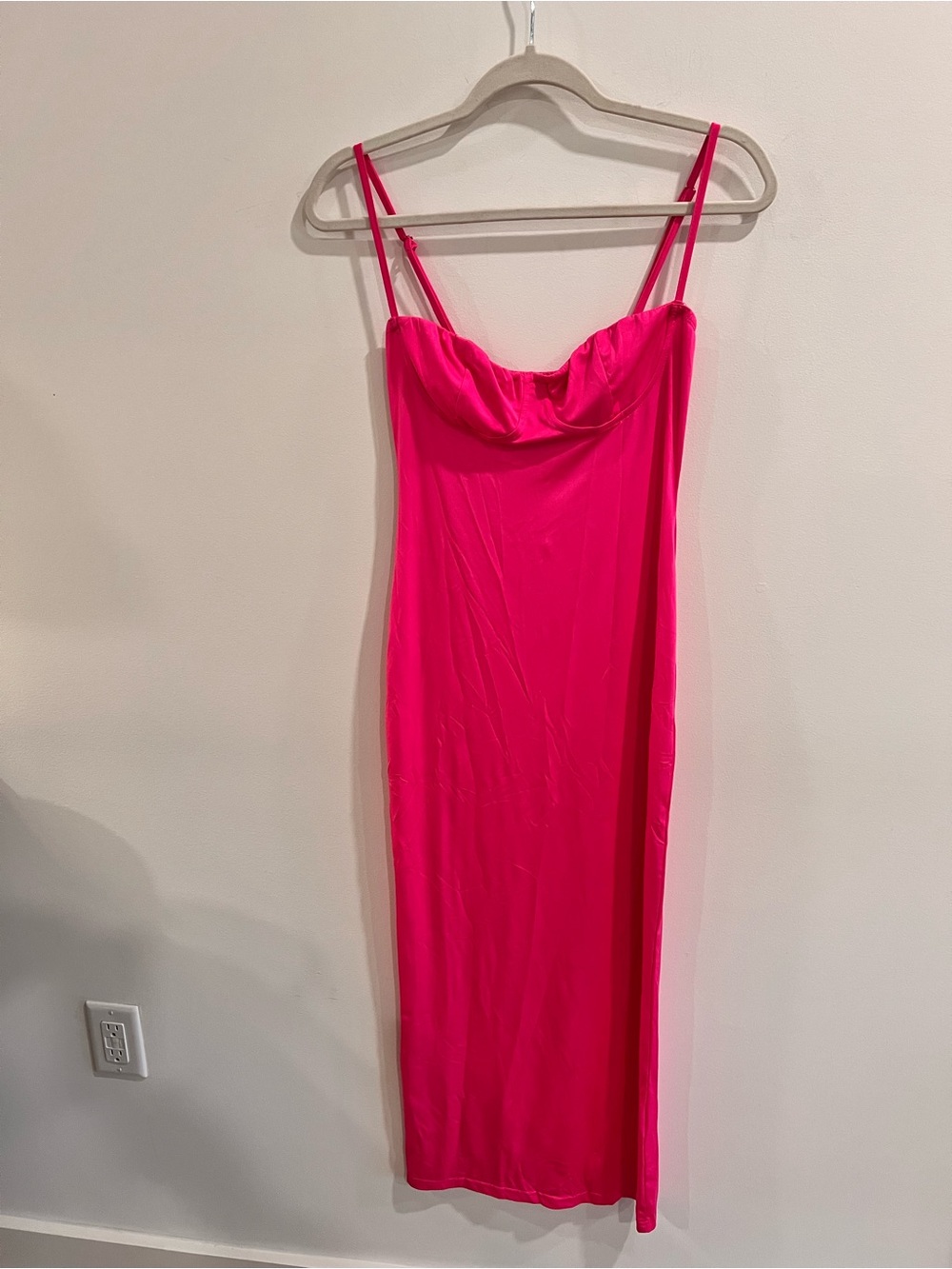 Micas Hot Pink Satin Cowl Neck Bodycon Midi Dress Size Small